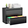 Black 2 Drawer Metal File Cabinet with Lock O158