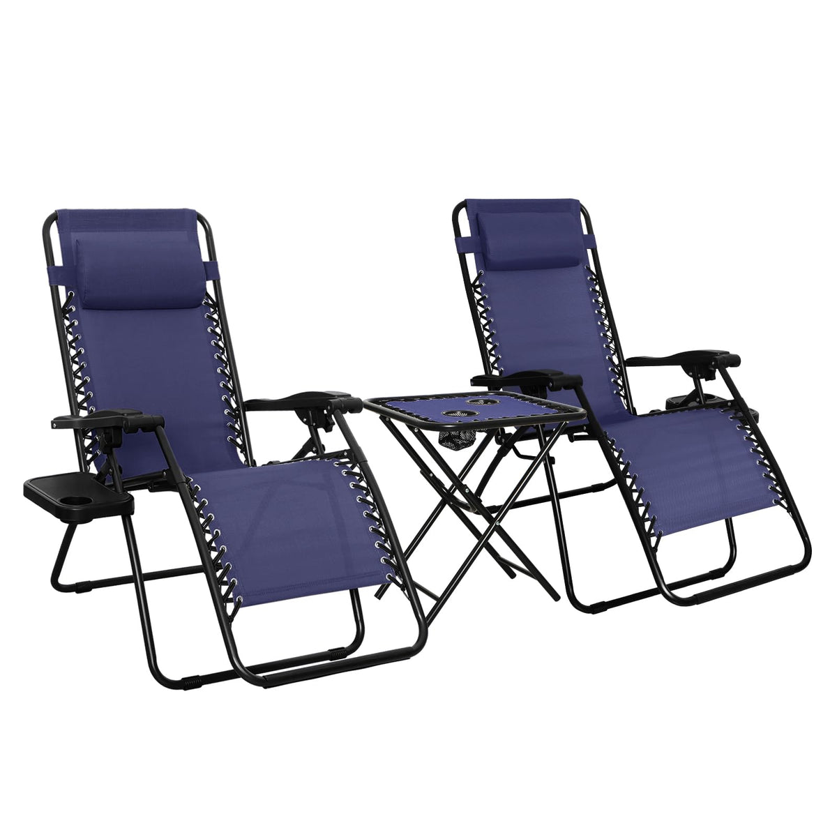 Blue Set of 2 Adjustable Zero Gravity Lounge Chair with Cup Holder P780