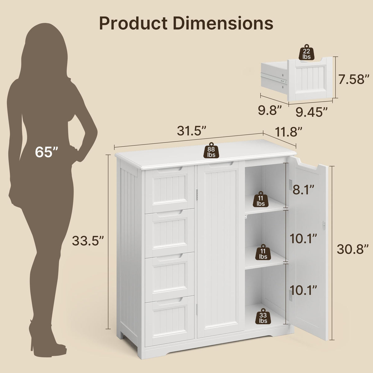 Storage Cabinet with 4 Drawers & 2 Doors A4539
