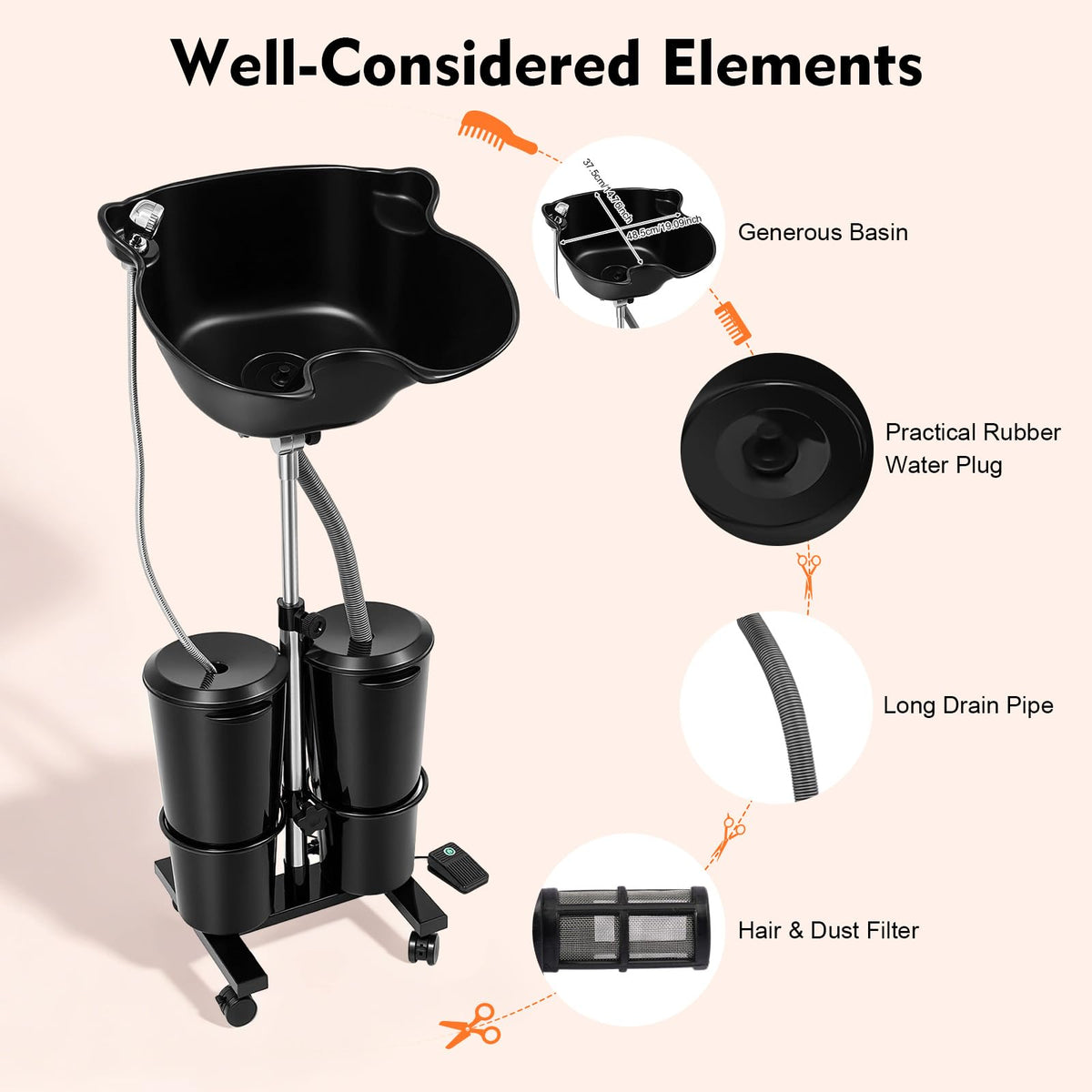 Portable Height Adjustable Shampoo Bowl with Electric Pump K51403