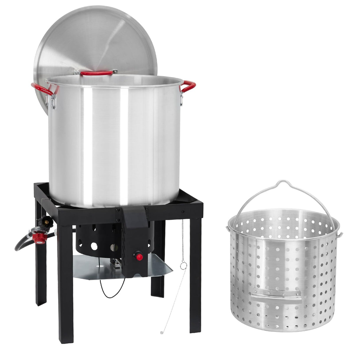 60QT Aluminum Seafood Boil Pot with Strainer Basket and Propane Burner O568660