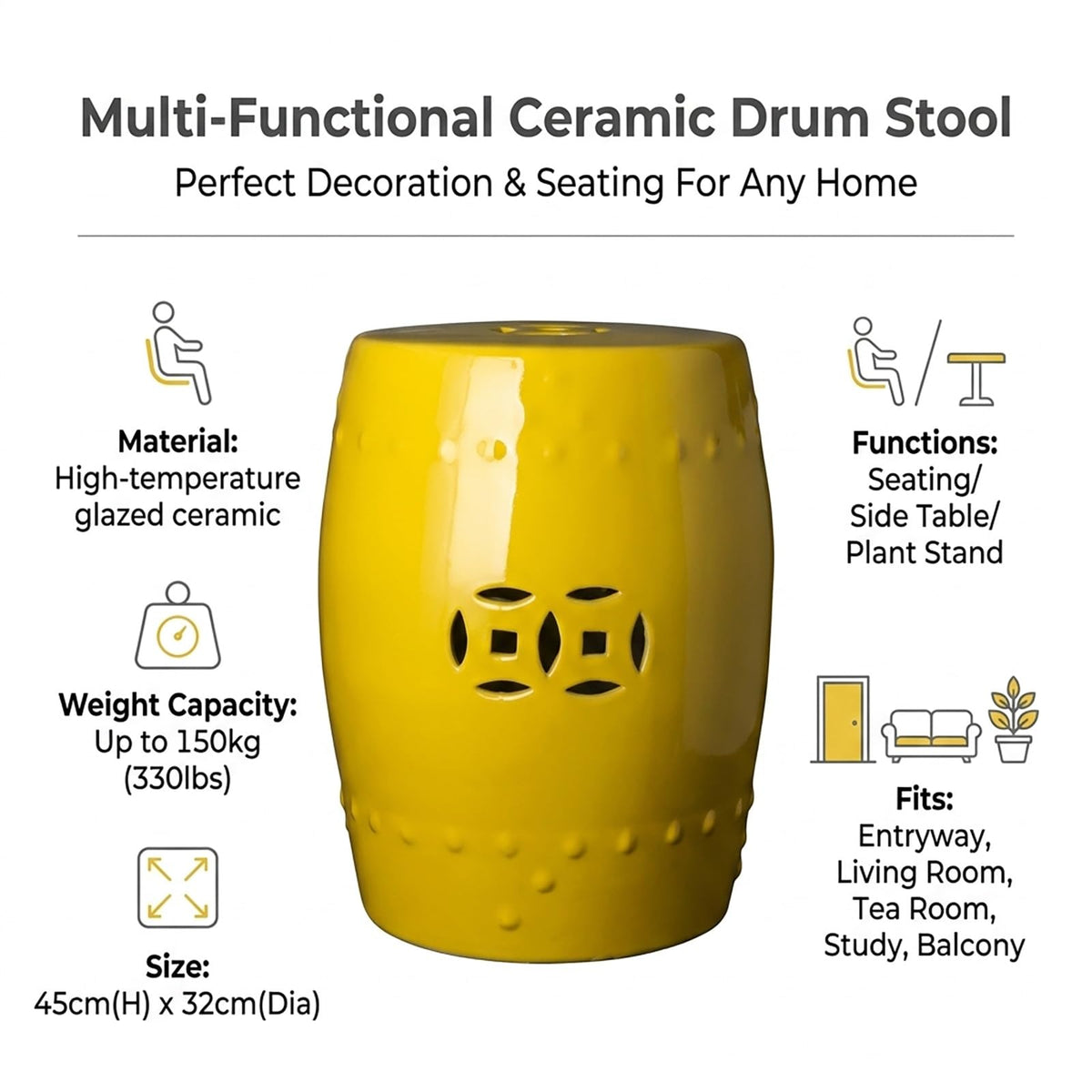 Teal Ceramic Garden Stool E406