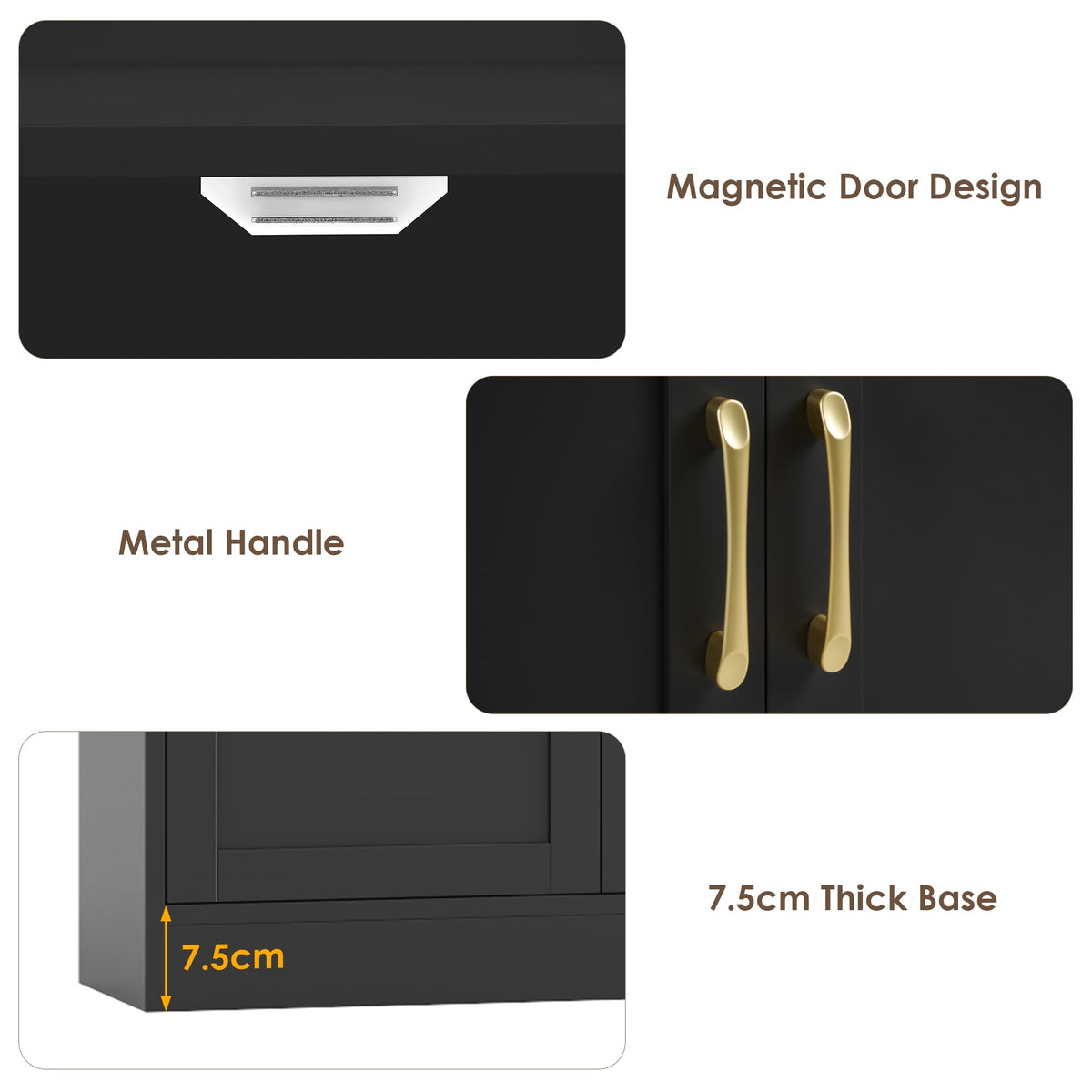 82.3" Triple Wide Bookshelf with 4 Doors, Black C62476