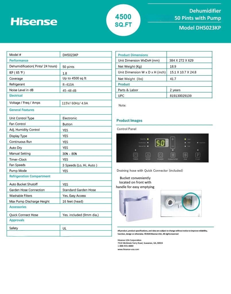 50 Pint Dehumidifier with Slide-out Bucket P1378