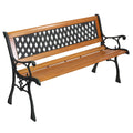 Weather Resistant Cast Iron Teak Wood 3-Person Outdoor Bench U58661