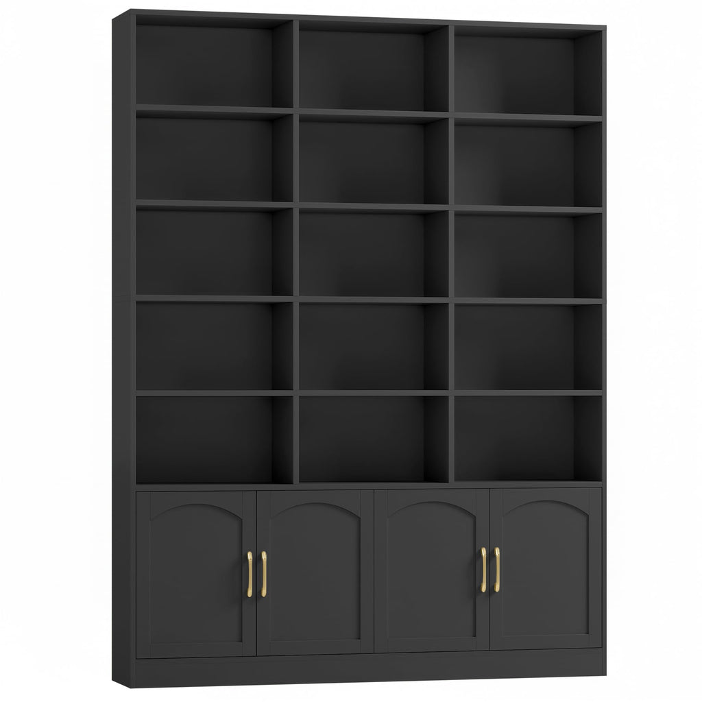 82.3" Triple Wide Bookshelf with 4 Doors, Black C62476