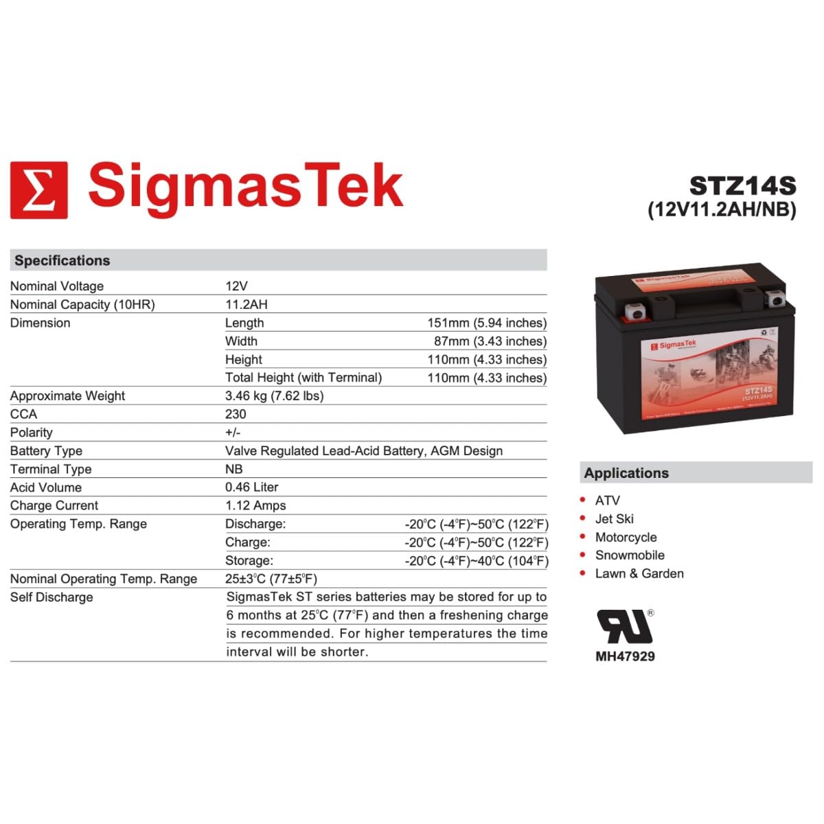 SLA Motorcycle Battery U23939