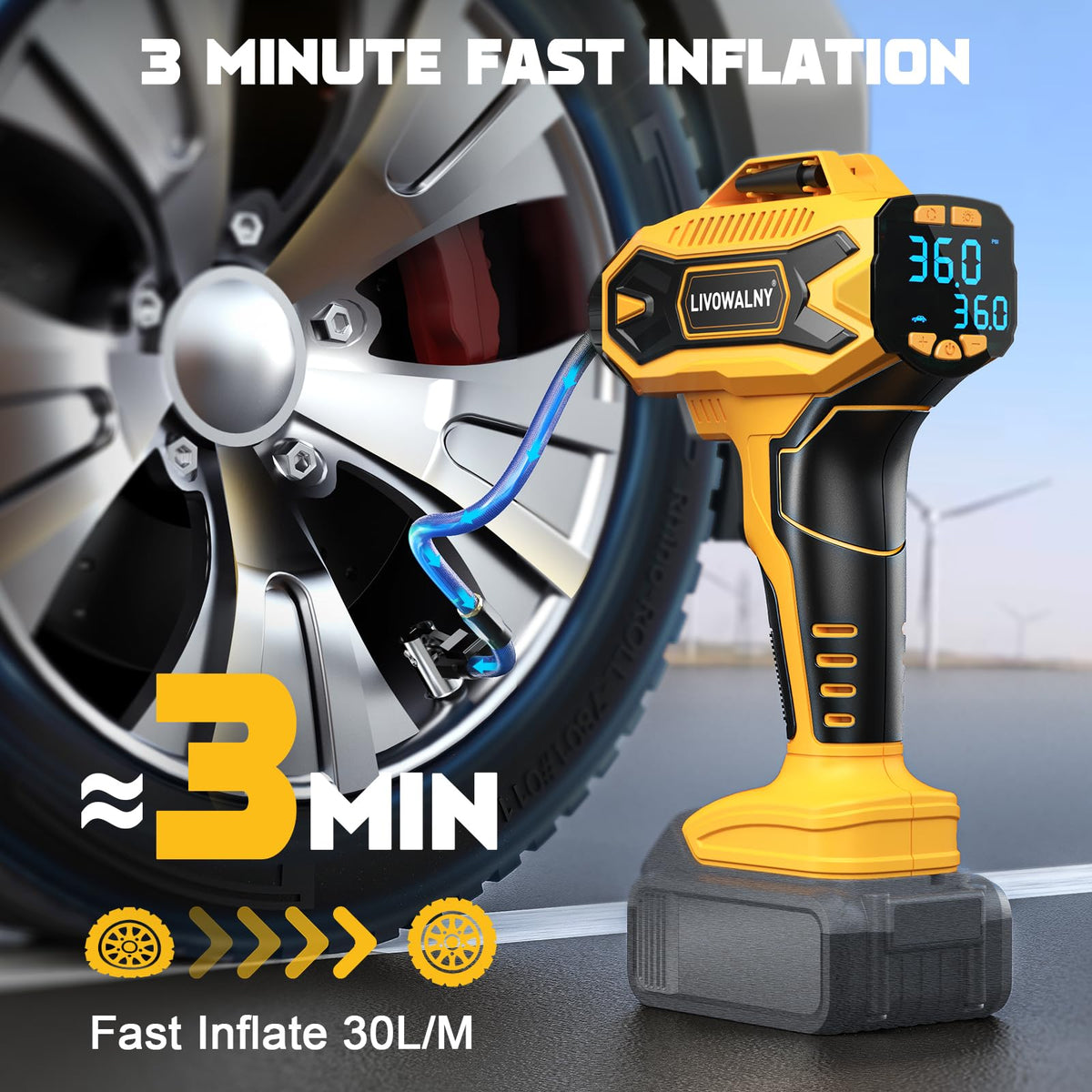Cordless Portable Tire Inflator Air Compressor 160PSI Digital Pressure Gauge G4249