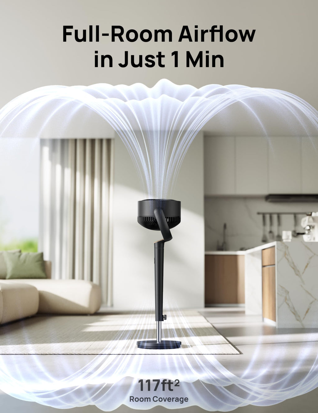 120° Oscillating Standing Fan, Quiet Floor Fan with DC Motor, 9 Speeds, 4 modes, 37-42" Adjustable Height, 9H Timer, Dark Gray M374