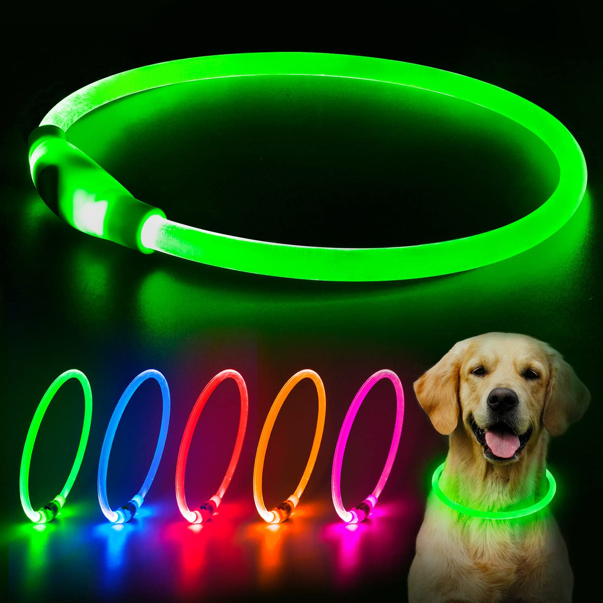 LED Dog Collar USB Rechargeable Green S522186