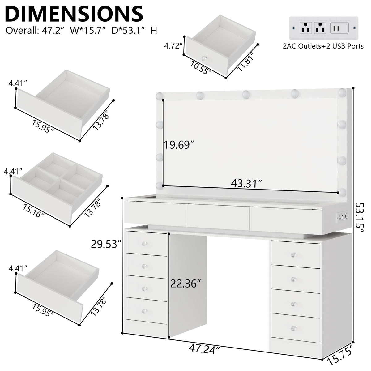 White Vanity Desk with Mirror and Lights G466238