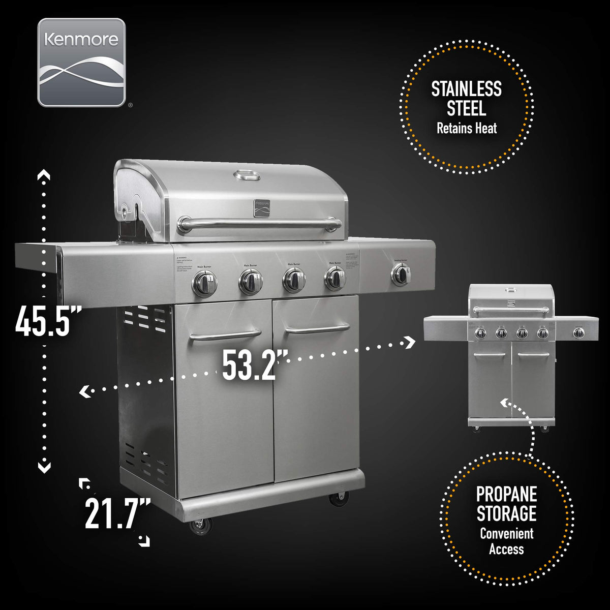 4-Burner Stainless Steel Propane Gas Grill with Side Burner M56900