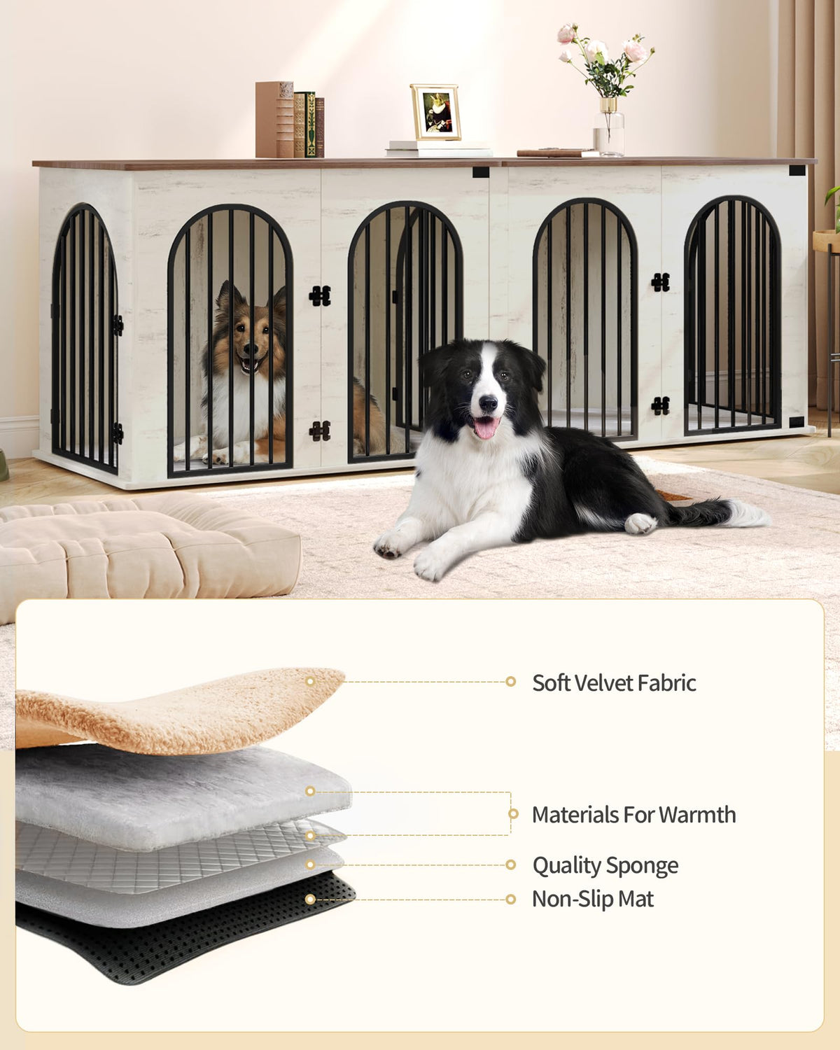 Double Dog Crate Furniture with Cushion Z828382