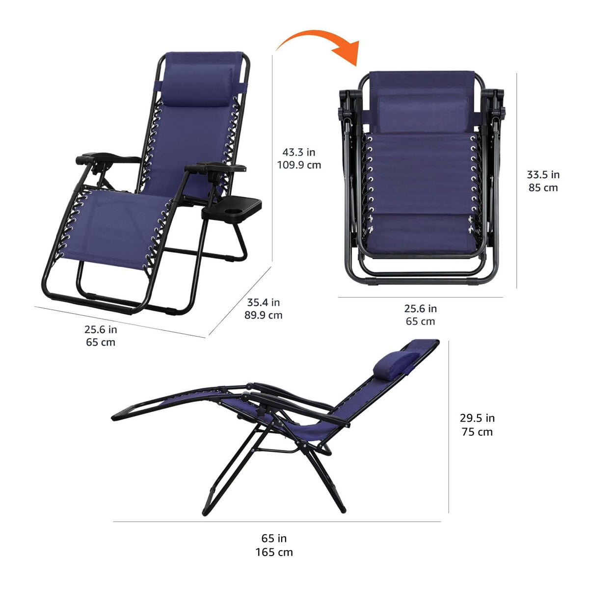 Blue Set of 2 Adjustable Zero Gravity Lounge Chair with Cup Holder P780