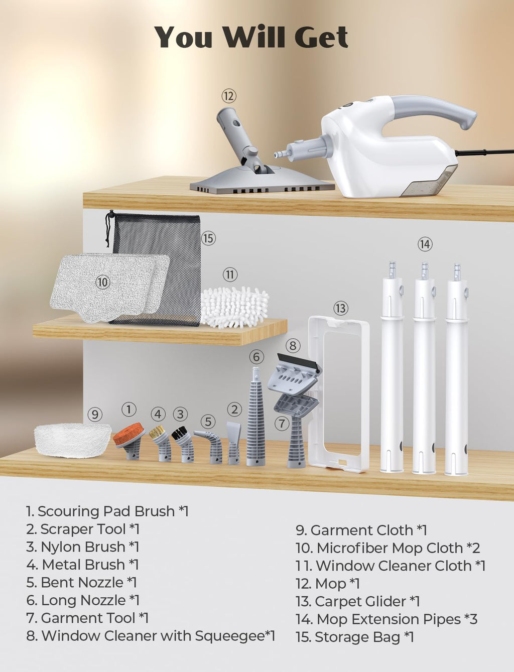 10-in-1 Steam Mop with Detachable Handheld Steamer L8362