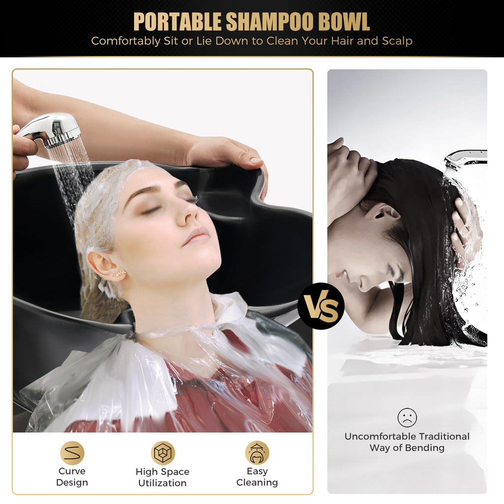 Portable Shampoo Wash Bowl with 2 Water Tanks Black V34873