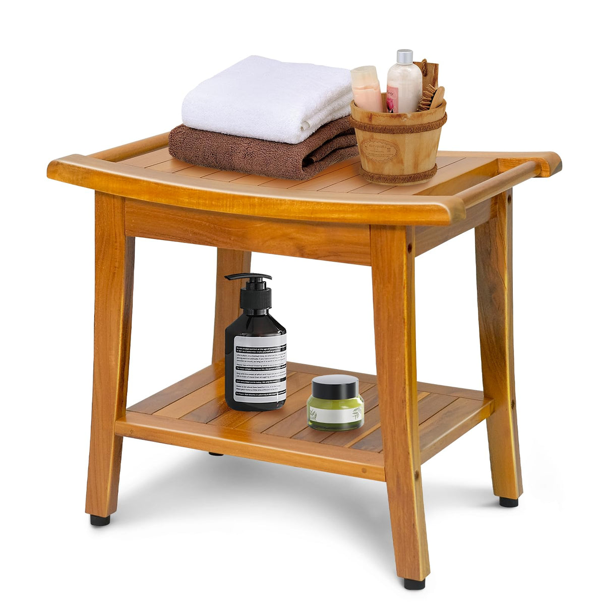 20" Teak Shower Bench with Shelf & Handle Z340827