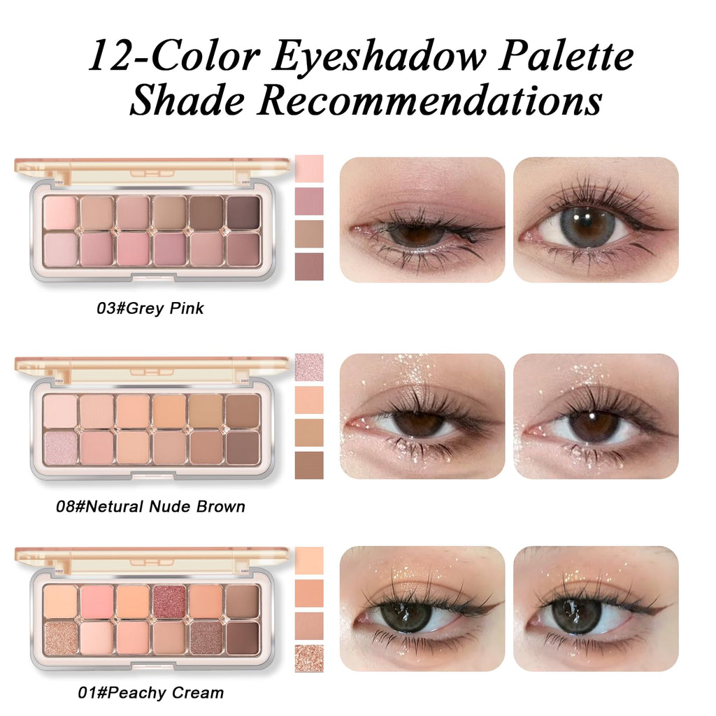 12 Color Grey Pink Eyeshadow Palette with Brush O1153