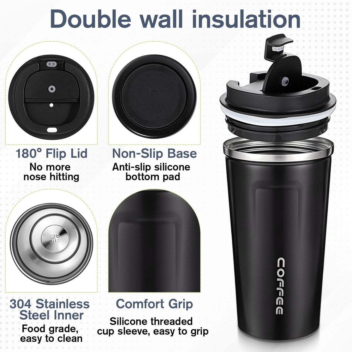 4 Pack 17oz Stainless Steel Insulated Coffee Mug with Lid V261