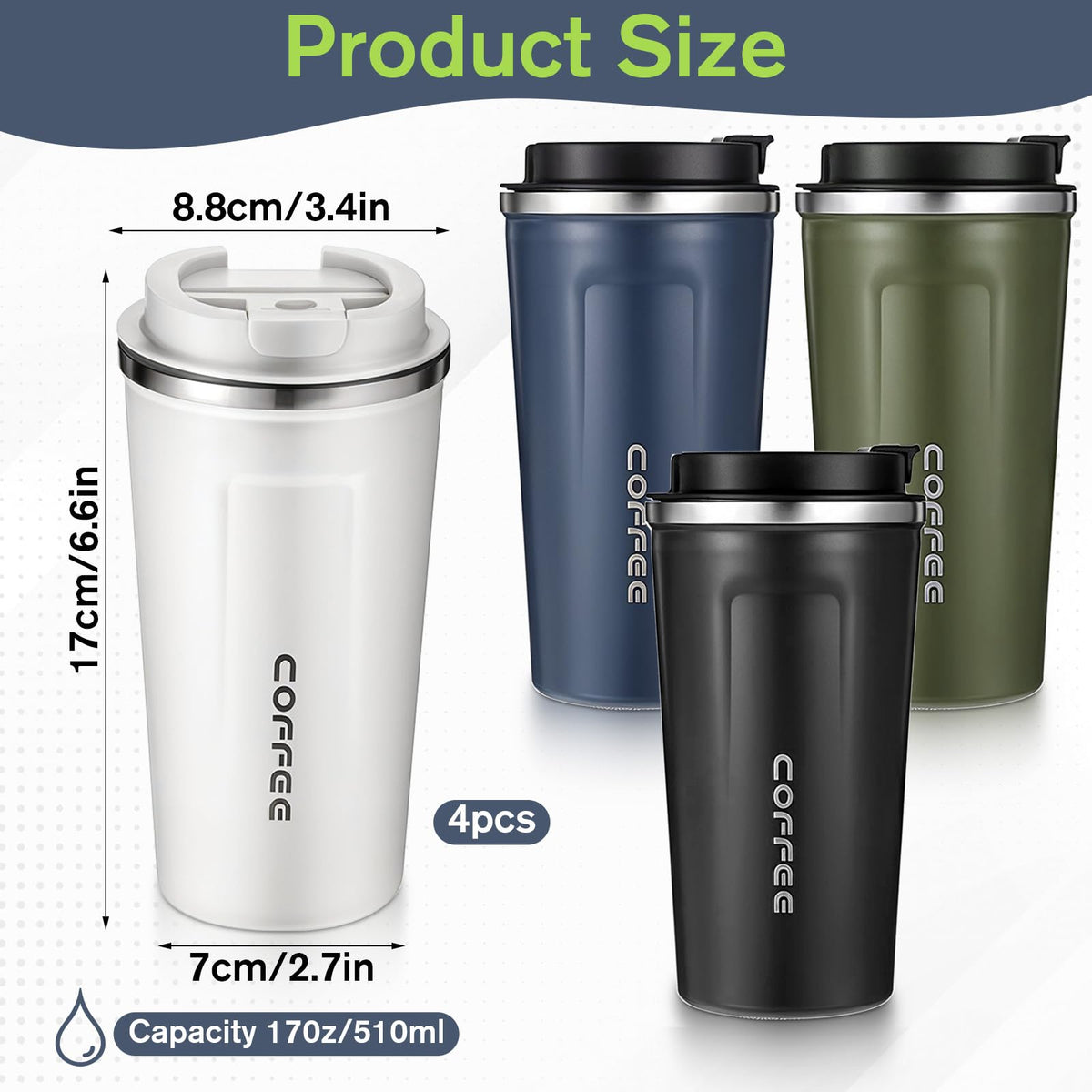 4 Pack 17oz Stainless Steel Insulated Coffee Mug with Lid V261