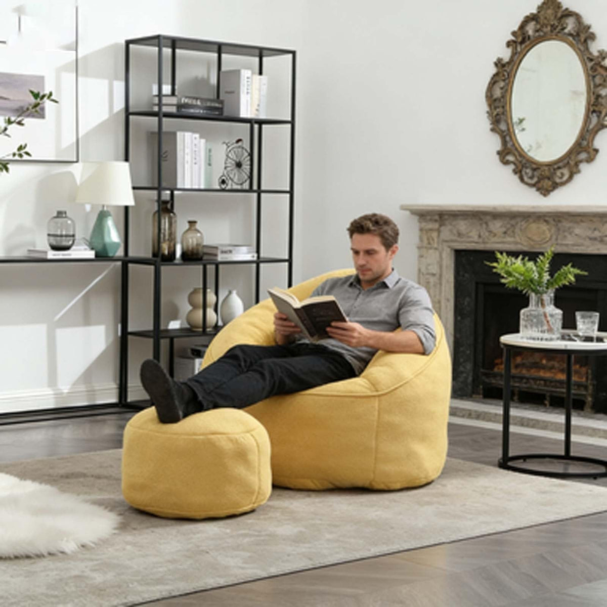 Yellow Memory Foam Bean Bag Chair with Footrest Z591