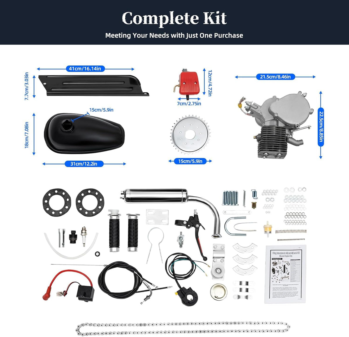 2-Stroke 100cc Air-Cooling Bicycle Engine Kit K67576