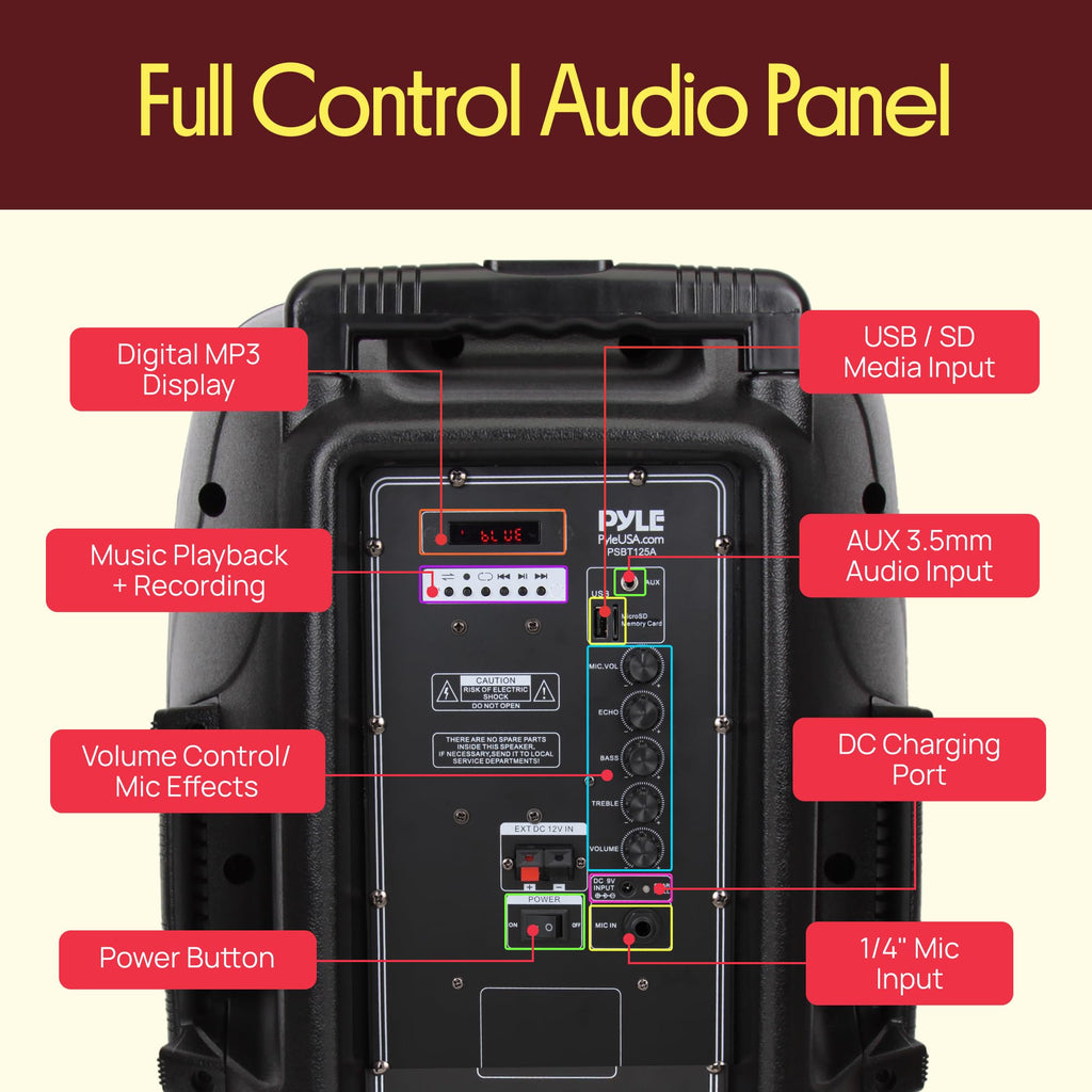 1200W Portable Bluetooth PA Speaker with Subwoofer and Wireless Microphone Y141