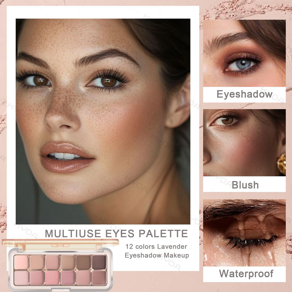 12 Color Grey Pink Eyeshadow Palette with Brush O1153