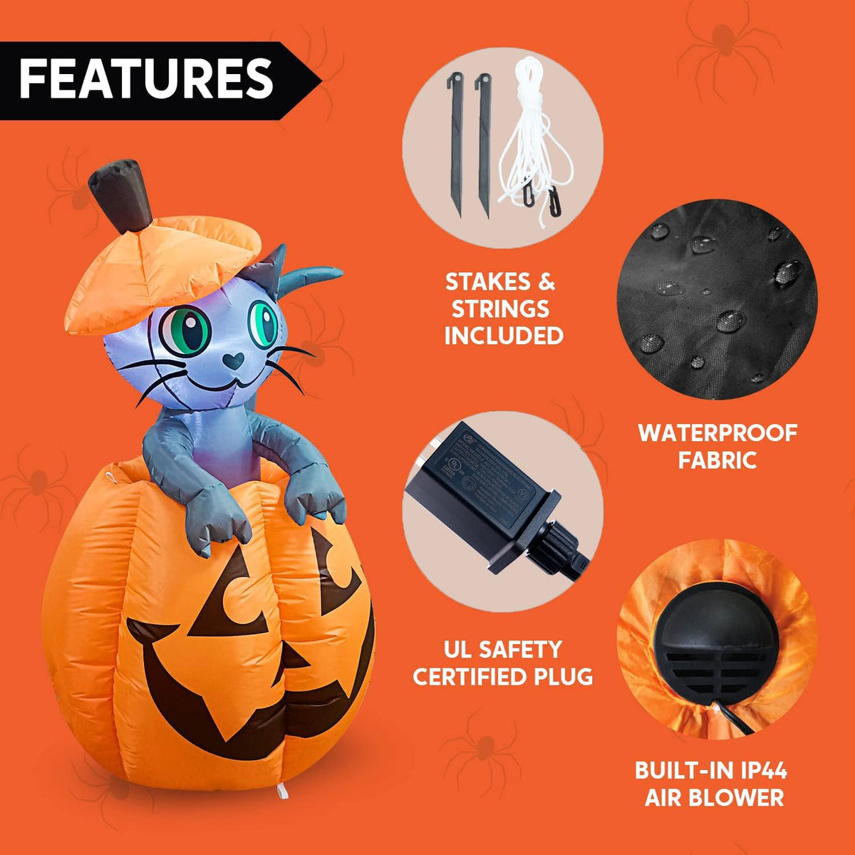 5 FT Animated Pumpkin Inflatable with LEDs Y71296
