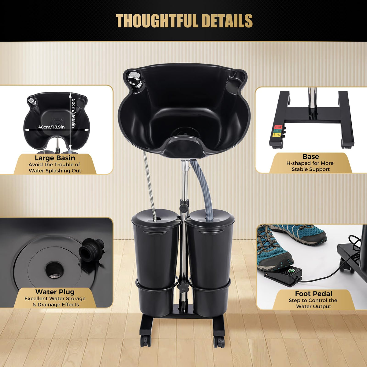 Portable Shampoo Wash Bowl with 2 Water Tanks Black V34873