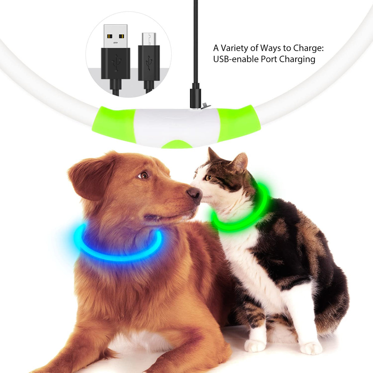 LED Dog Collar USB Rechargeable Green S522186