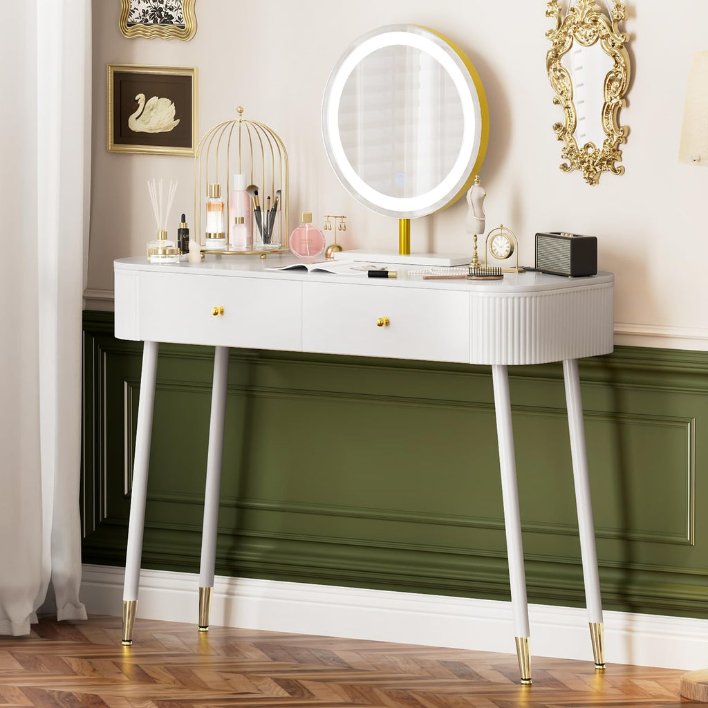 White 40" Vanity Desk with Mirror and Lights Q6418