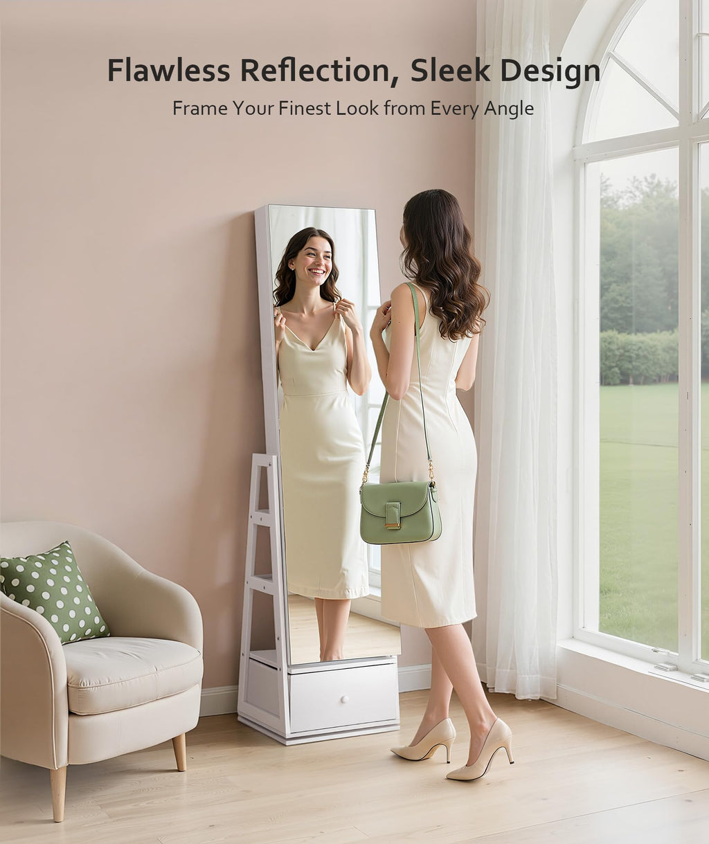 360° Swivel Lockable Jewelry Cabinet with Full Length Mirror N362
