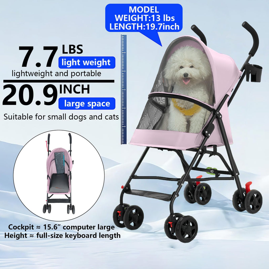 Foldable Lightweight Cat Stroller Pink J267