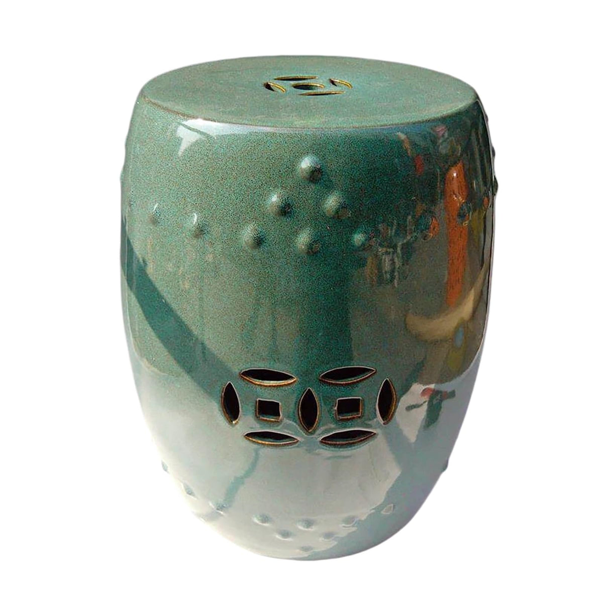 Teal Ceramic Garden Stool E406