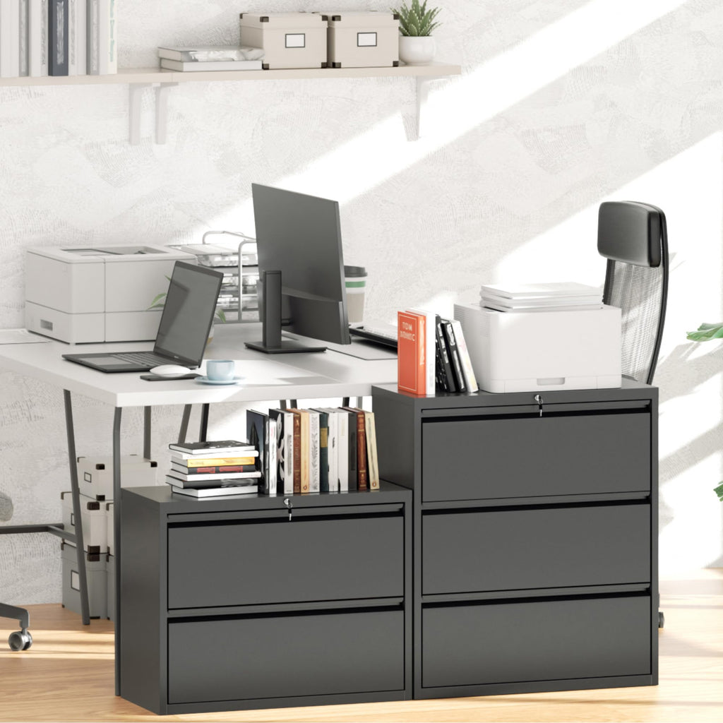 Black 2 Drawer Metal File Cabinet with Lock O158
