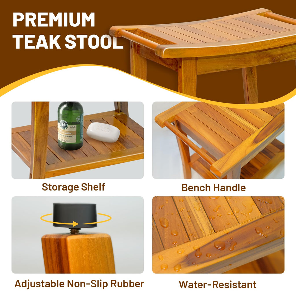 20" Teak Shower Bench with Shelf & Handle Z340827