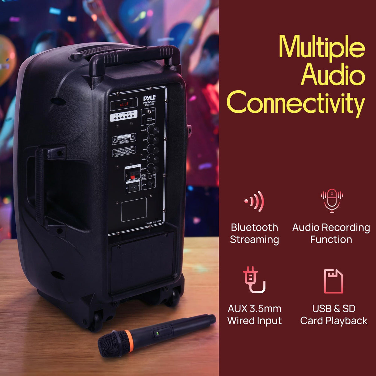 1200W Portable Bluetooth PA Speaker with Subwoofer and Wireless Microphone Y141
