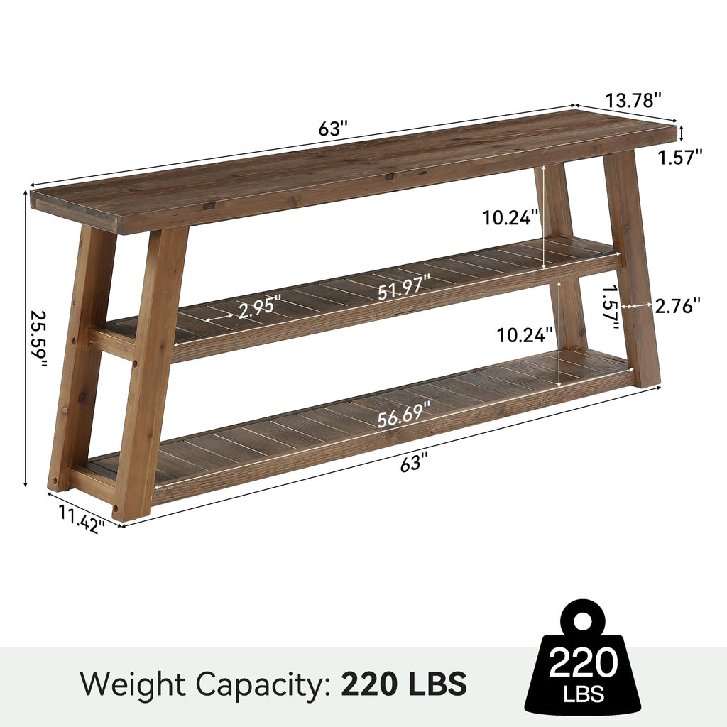3-Tier Solid Wood TV Stand with Open Storage Shelves Y504