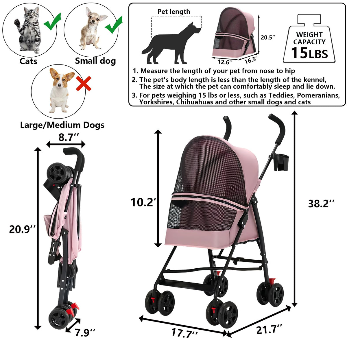 Foldable Lightweight Cat Stroller Pink J267