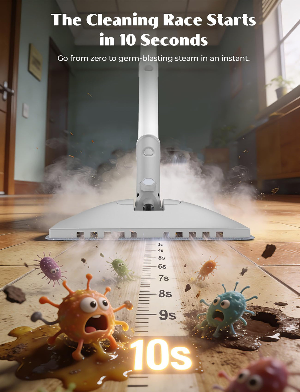 10-in-1 Steam Mop with Detachable Handheld Steamer L8362