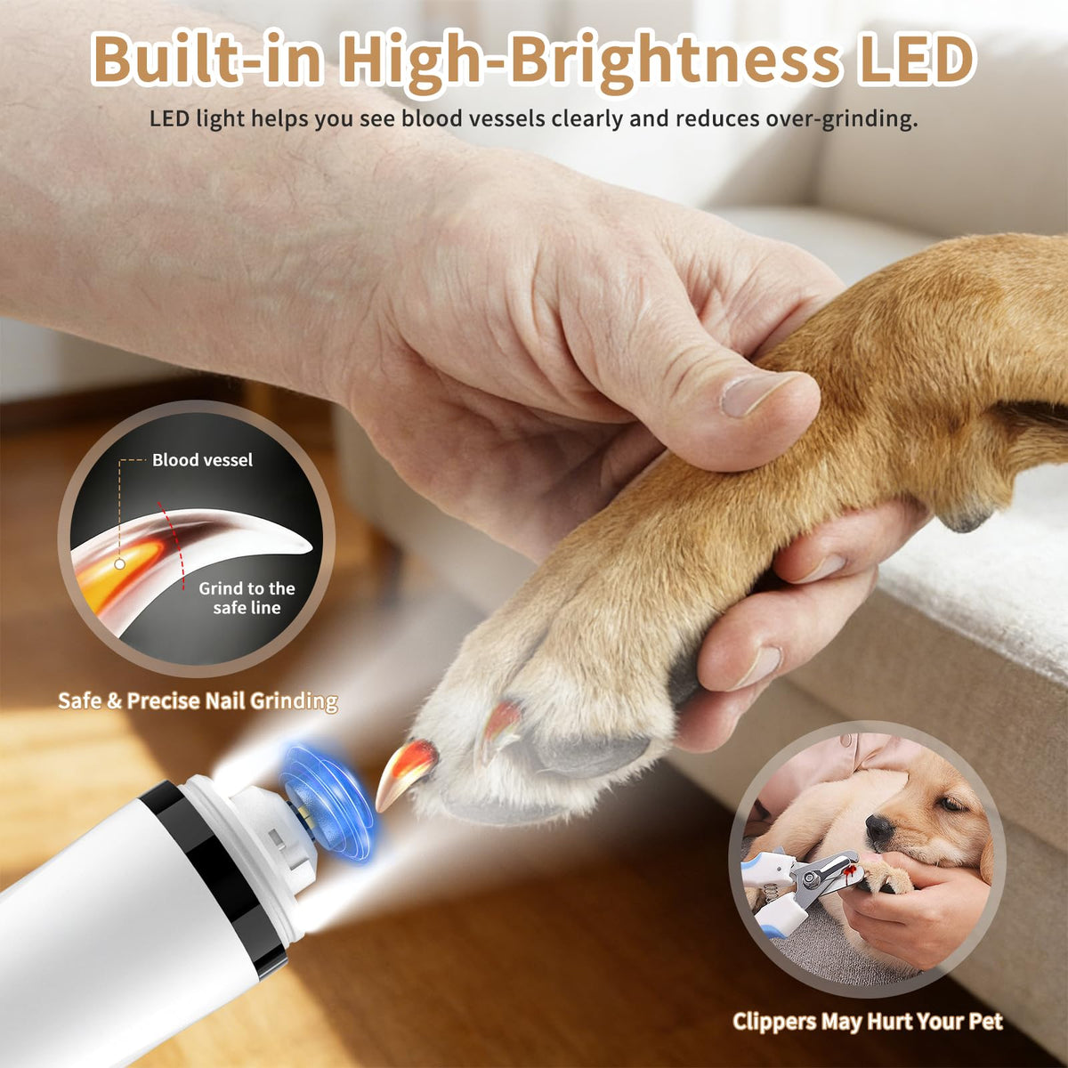 Quiet Dog Nail Grinder with Guard & 2 LED Lights Q938