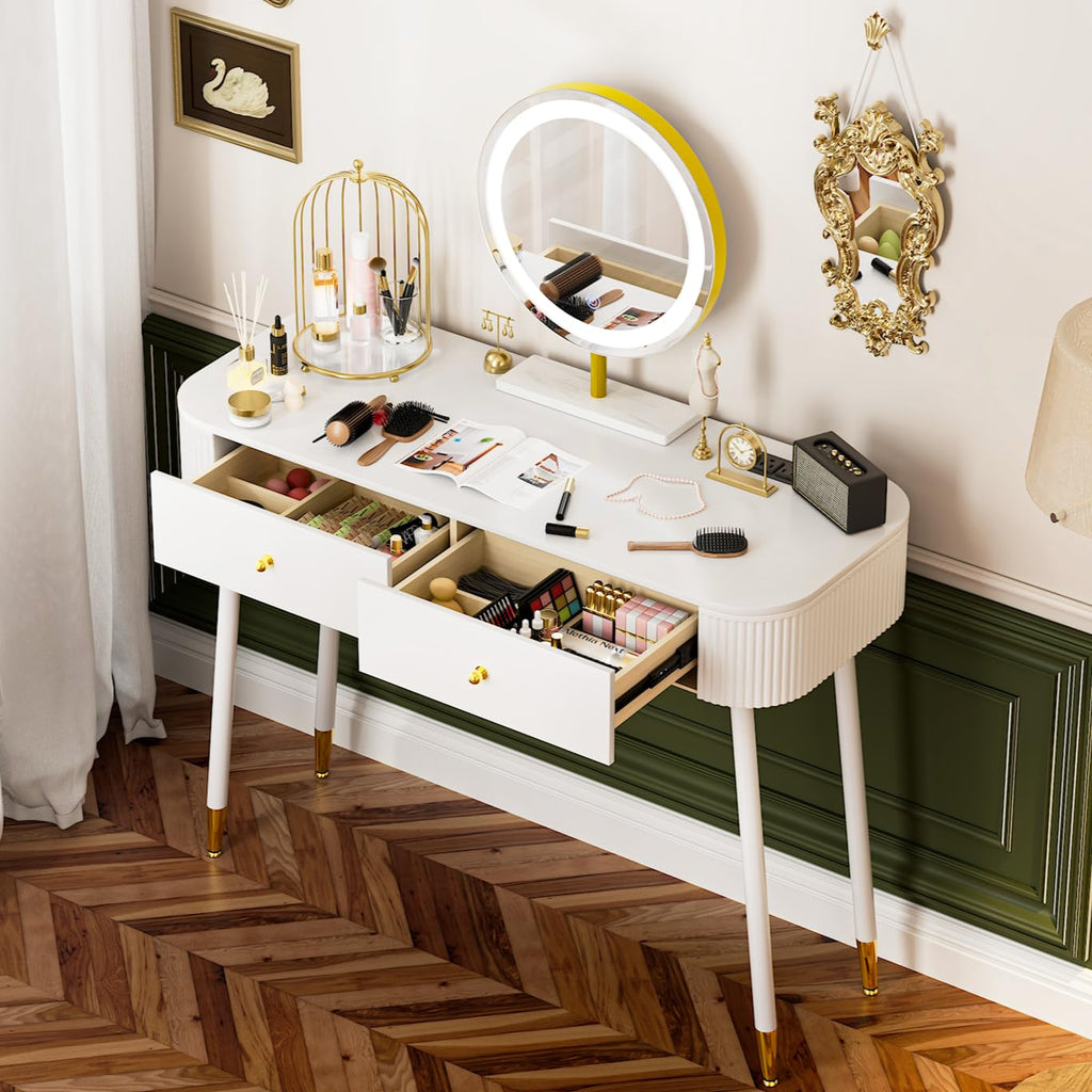 White 40" Vanity Desk with Mirror and Lights Q6418