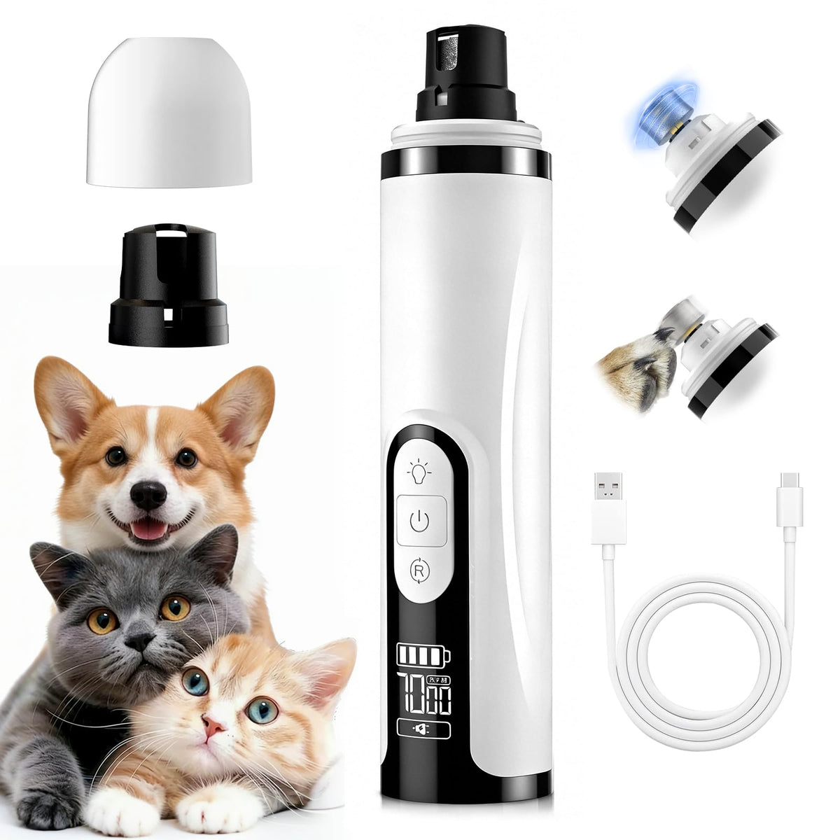 Quiet Dog Nail Grinder with Guard & 2 LED Lights Q938