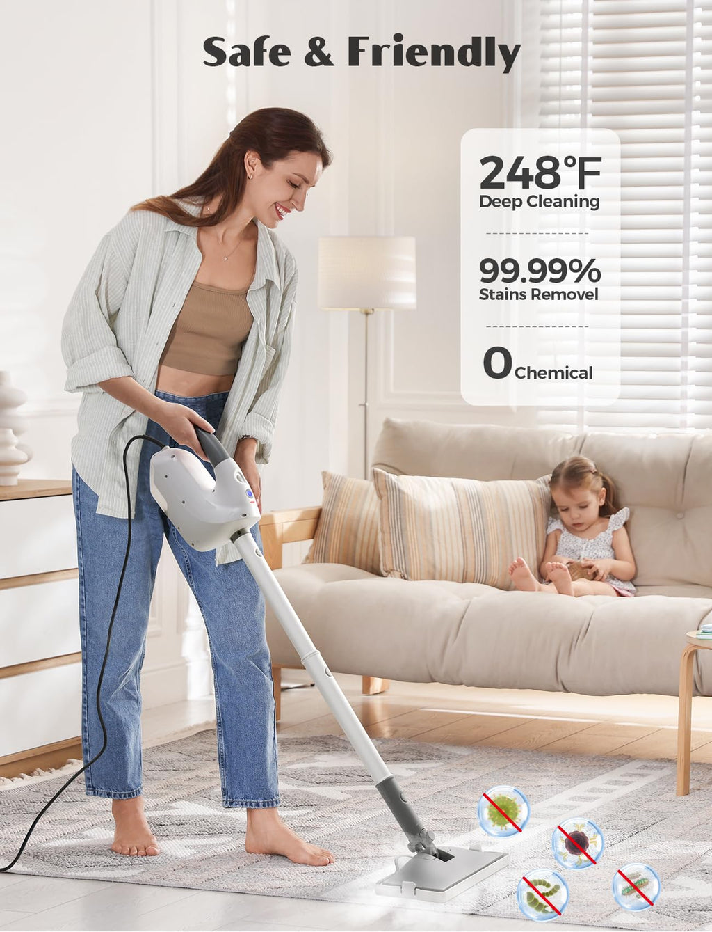 10-in-1 Steam Mop with Detachable Handheld Steamer L8362