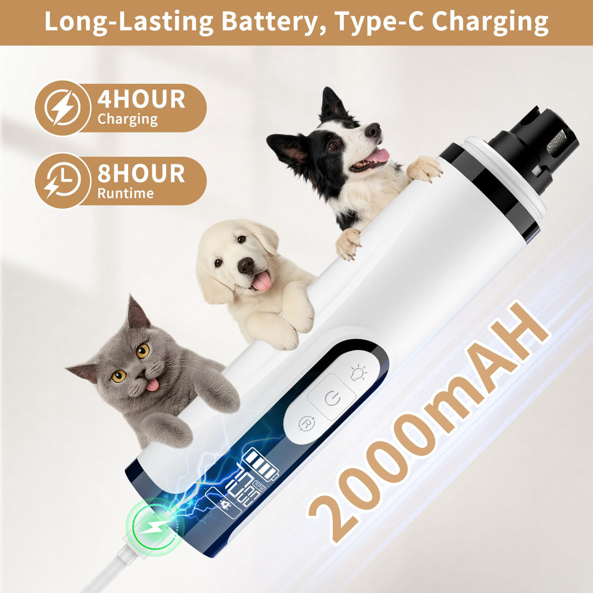 Quiet Dog Nail Grinder with Guard & 2 LED Lights Q938
