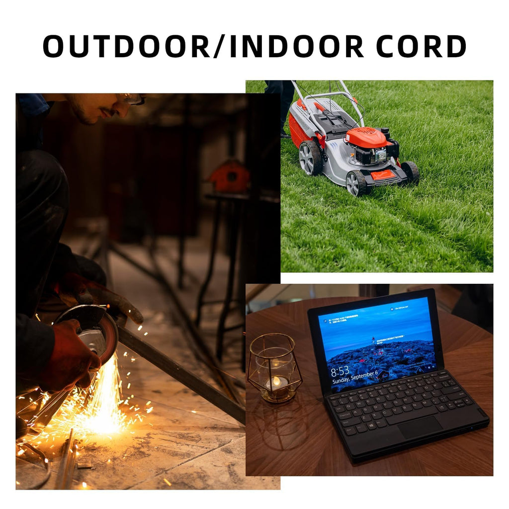 100 Ft Heavy Duty Outdoor Extension Cord, 12/3 SJTW Black 3-Prong U760