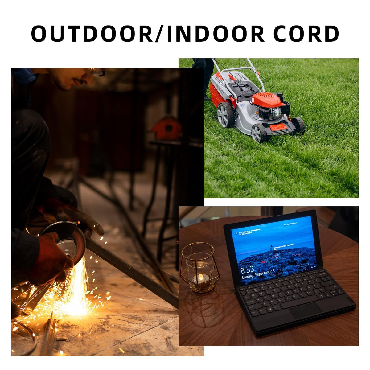 100 Ft Heavy Duty Outdoor Extension Cord, 12/3 SJTW Black 3-Prong U760