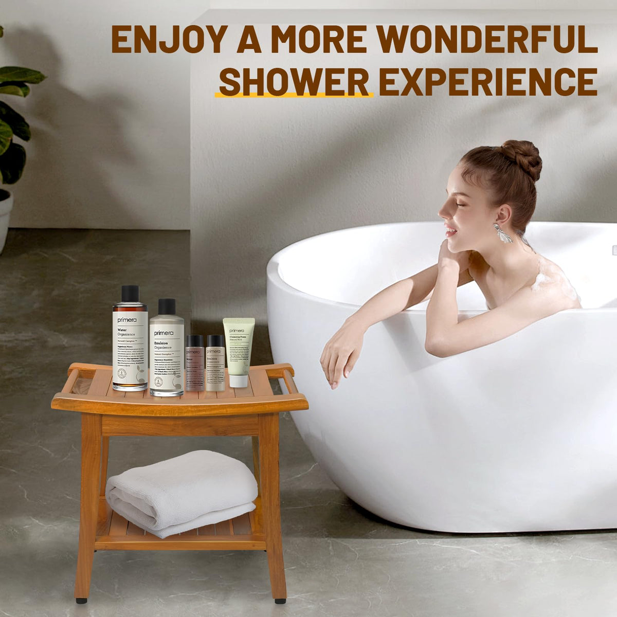 20" Teak Shower Bench with Shelf & Handle Z340827