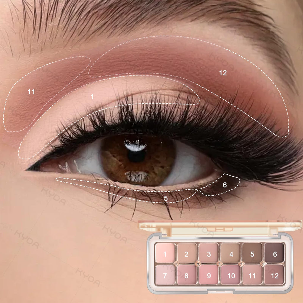 12 Color Grey Pink Eyeshadow Palette with Brush O1153